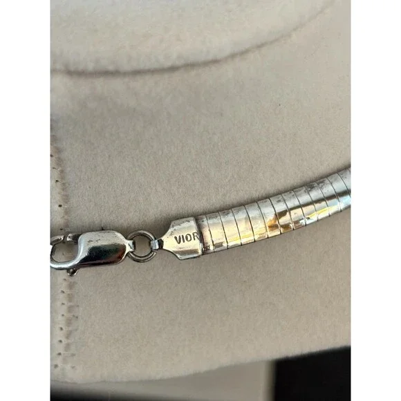 Vior Italy Sterling Silver 16in Omega Chain 6mm with Hammered Pendant - Picture 2 of 8